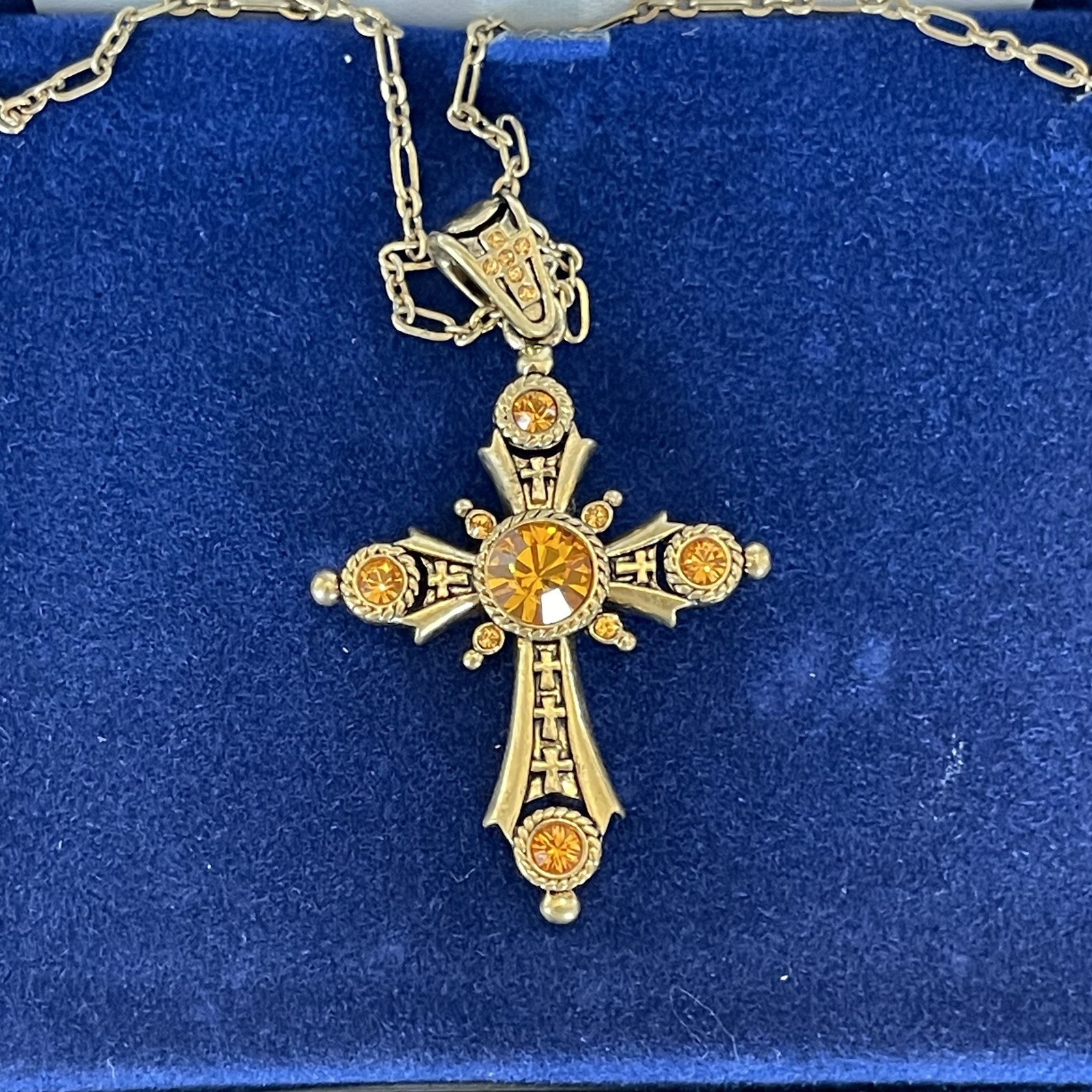 Jbk Jackie Kennedy Topaz Crystal Celtic Cross Necklace Camrose Kross Box Coa 110$